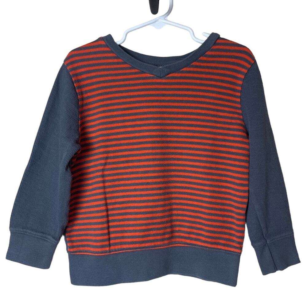 Old Navy Striped V Neck Ribbed Knit Top Orange Gray Size 4T Boys Kids